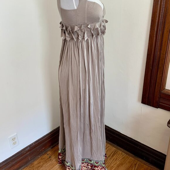 Rina Dhaka Indian Volubilis Maxi Boho Anthropologie Sequin Beaded Soft Gray dres - Picture 12 of 16